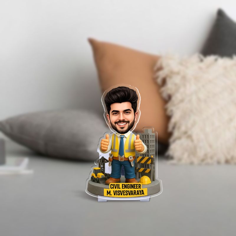 Personalized Civil Engineer Bobblehead Caricature Gift for Architects, Engineers & Contractors  Civil Engineering Office Table Decor  Battery Powered Moving Head Feature